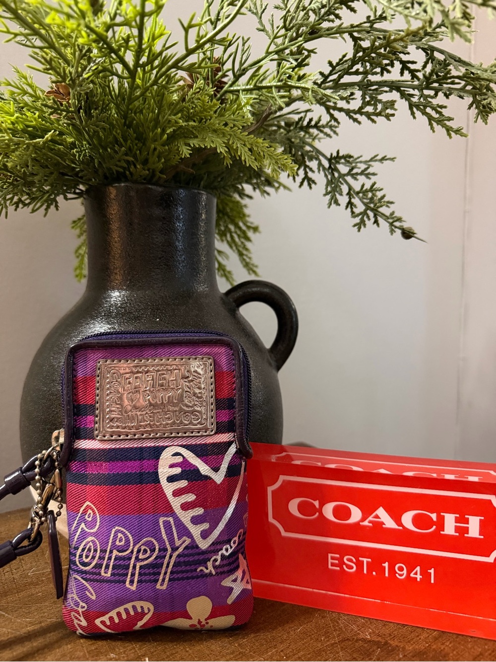 Coach Poppy Purple Plaid Wristlet (NWT)